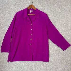 Vintage USA 80s Graff Purple Chiffon‎ Style Women's Button Down Blouse Top Sz 18